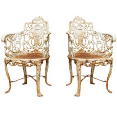 Pair of Mid-19th Century Cast Iron Lyre-Back Garden Chairs