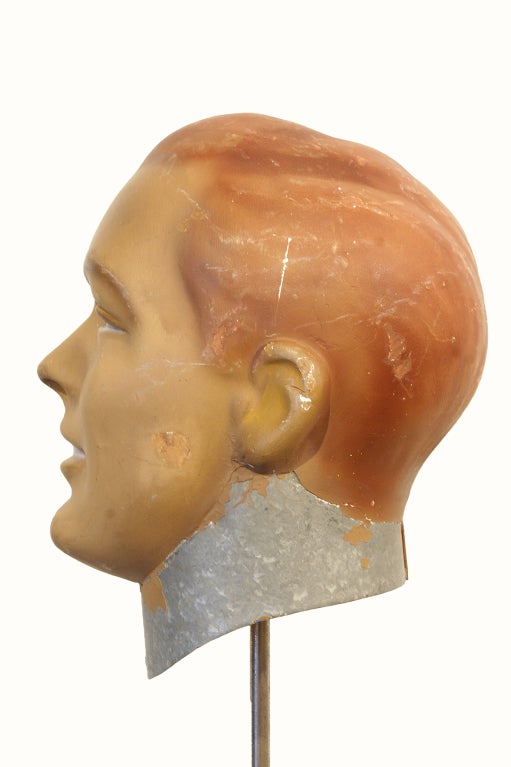 Hand-Painted Three Plaster and Sheet Metal Human Head Prototypes For Sale