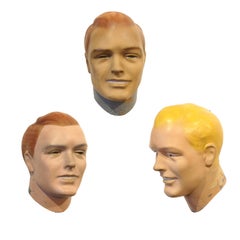 Vintage Three Plaster and Sheet Metal Human Head Prototypes