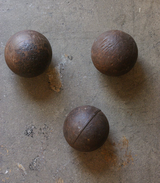 American Civil War era iron cannon balls found in Tennessee.  Great decorative conversation pieces.  Four Available.  Please note that these are priced individually.