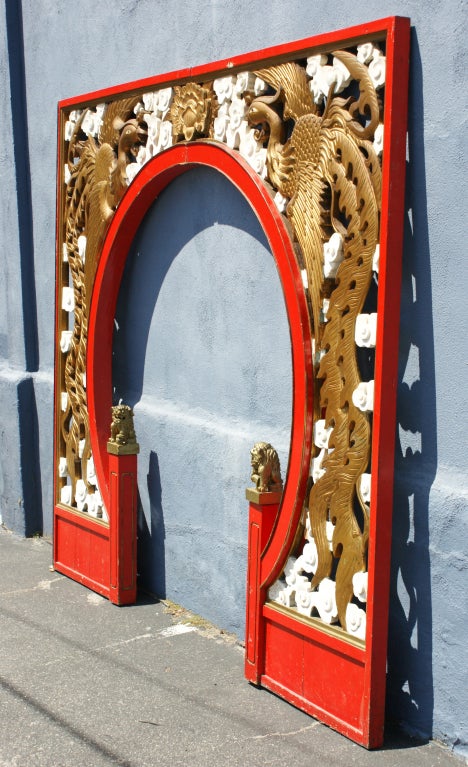 Folk Art Wood Carved Chinese Restaurant Entry Arch, circa 1940s For Sale