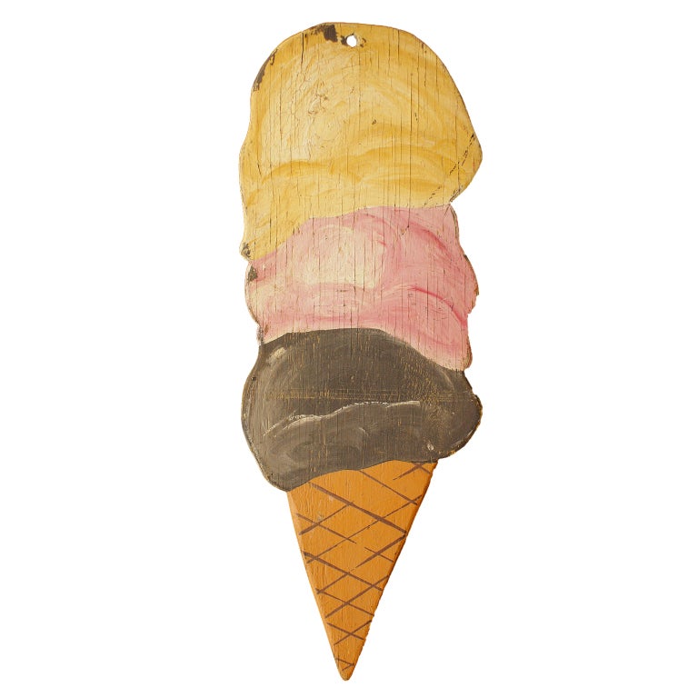 Fantastic vintage ice cream cone trade sign from Midwestern United States soda shop or drug store.  Heavy duty and well made with a nice 
