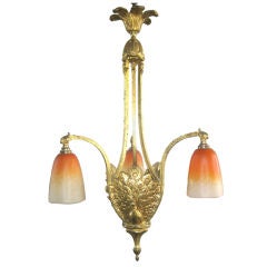 Art Deco Chandelier with Peacock Motif, Antique Glass