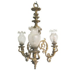 Chandelier with 3 Cast Figures Support Glass Shade