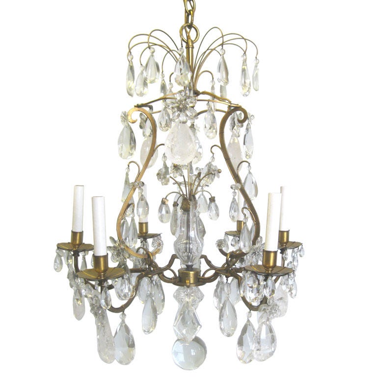 6 Arm Chandelier with Rock Crystal For Sale