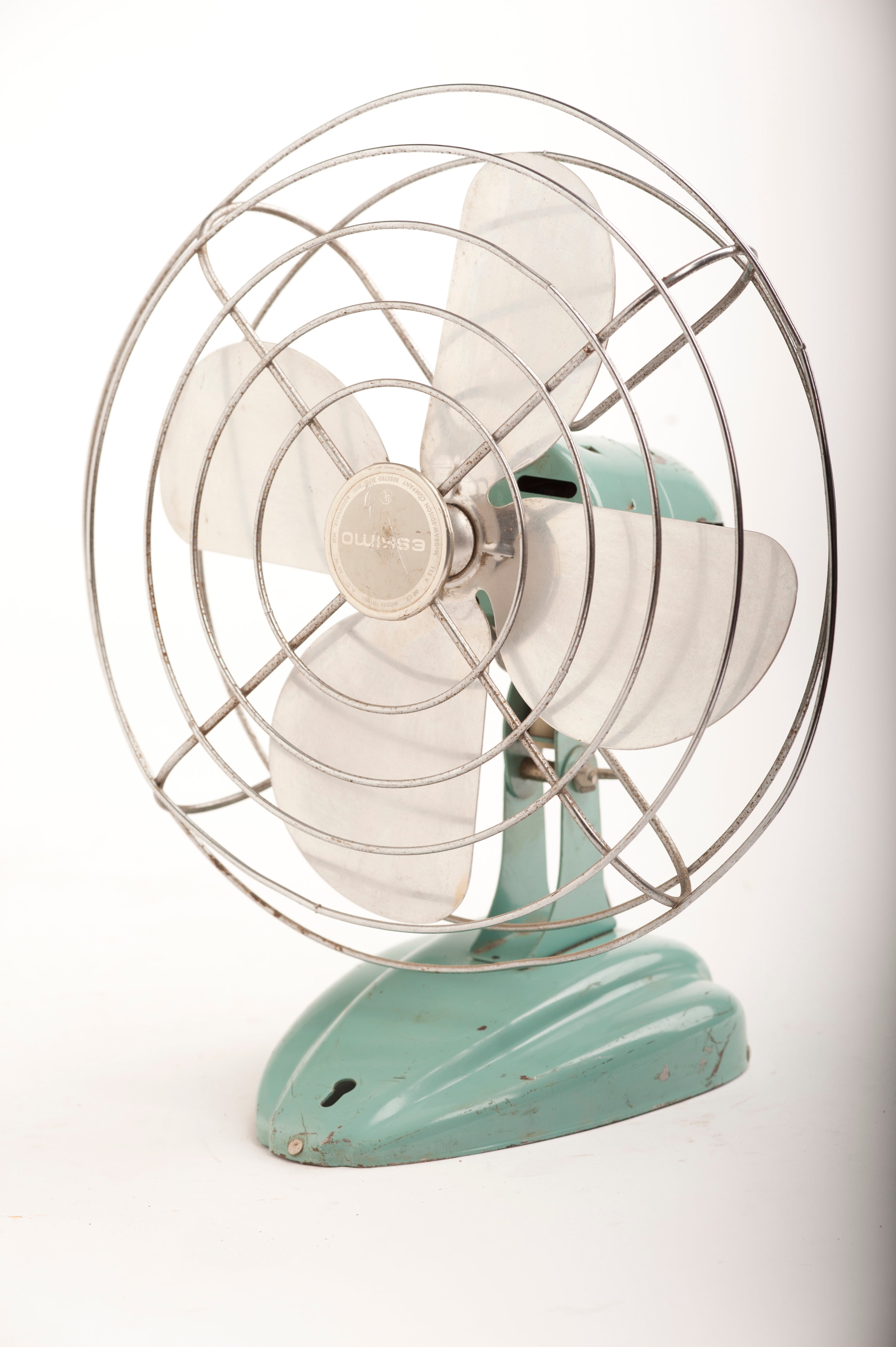 1950's Stainless Steel Teal Fan For Sale