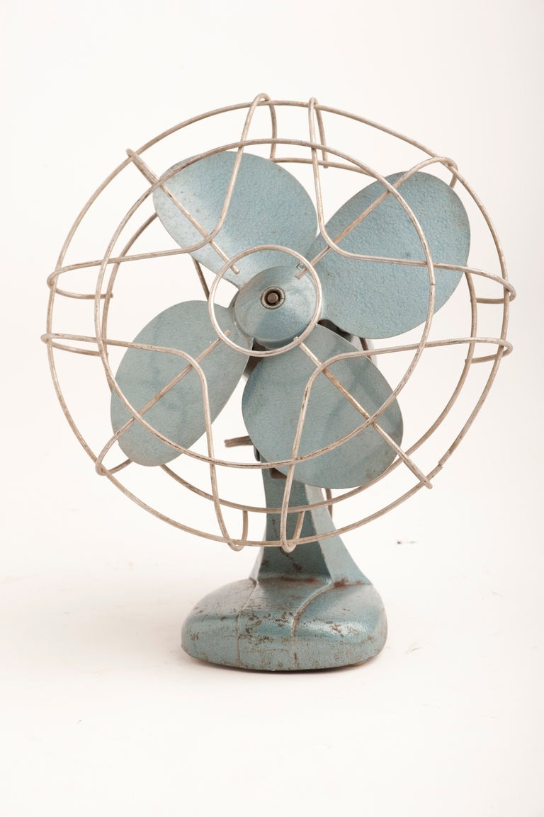 1950's Stainless Steel Blue Vintage Fan