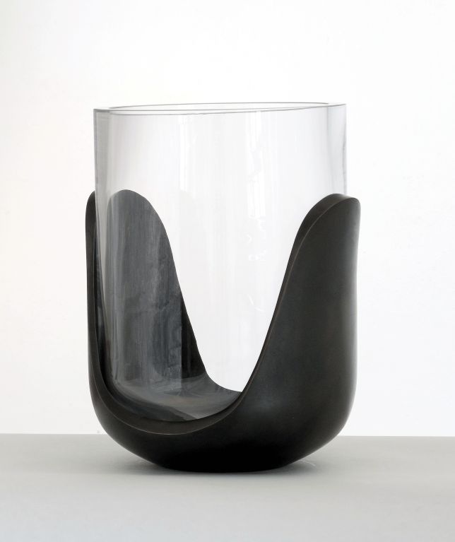 French Hill vase in Bronze and Hand-blown Glass by Eric Schmitt For Sale