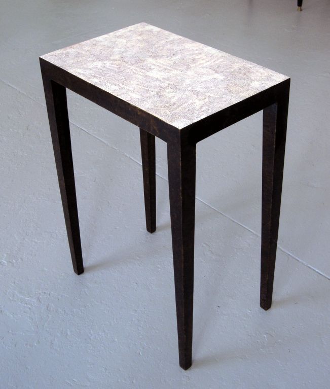 Pair of end tables finished with very high quality lacquer and eggshell top in the manner of Jean Dunand.