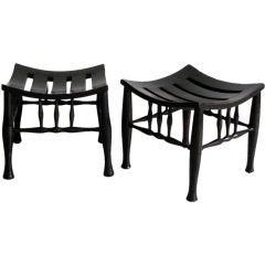 A Pair of English Arts & Crafts Ebonized  Stools