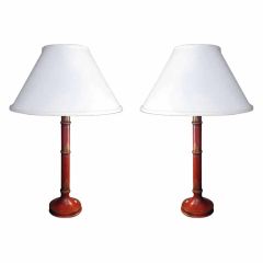 Pair of Painted faux bamboo Lamps