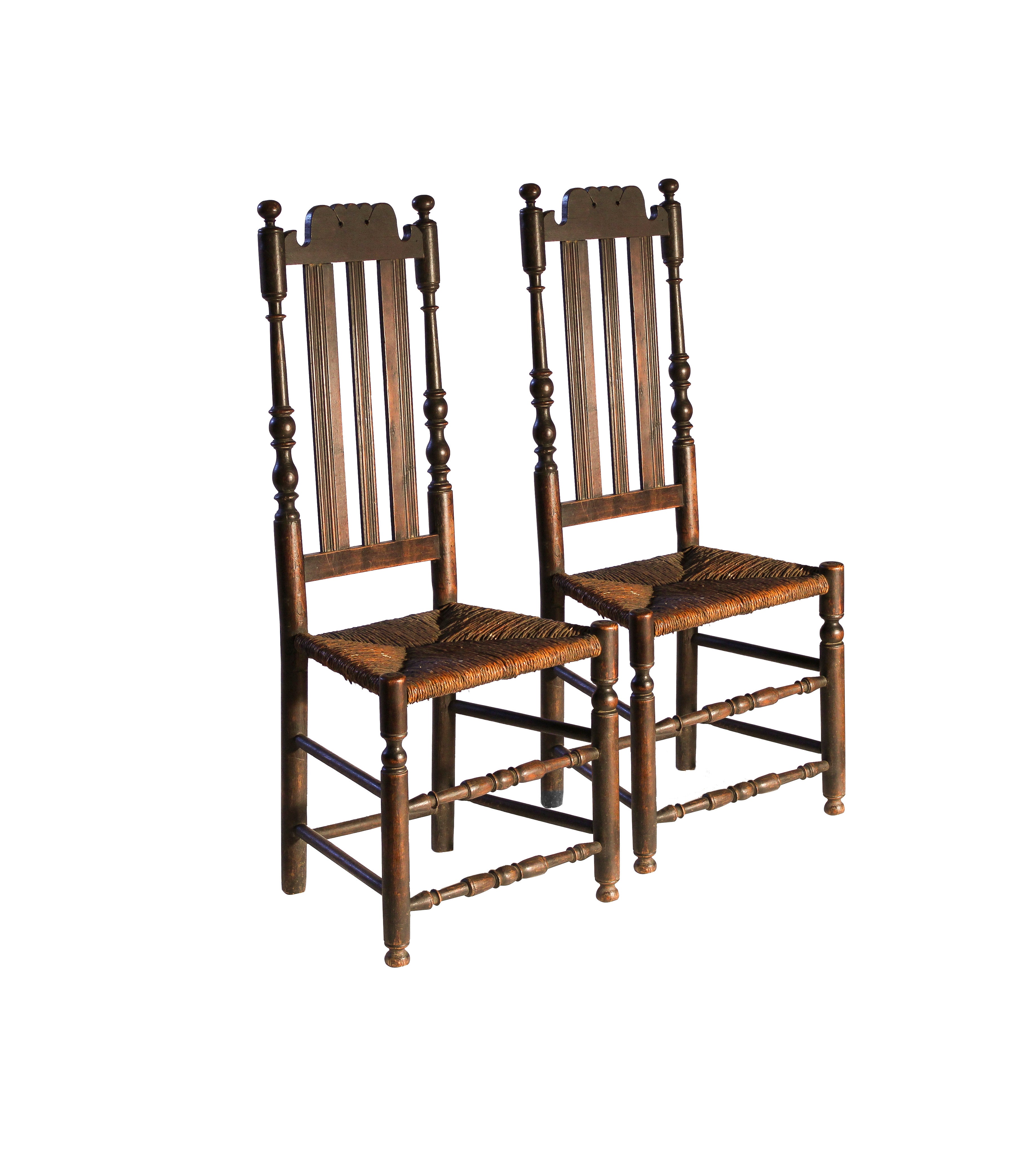 Pair of Extremely Rare Ash Bannister-Back Side Chairs