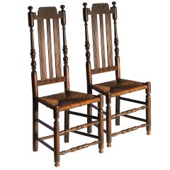 Antique Pair of Extremely Rare Ash Bannister-Back Side Chairs