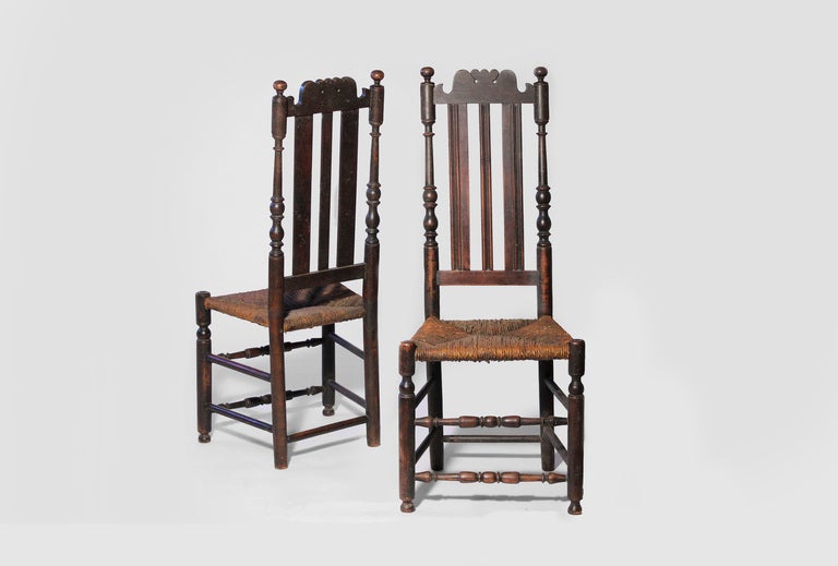 American Pair of Extremely Rare Ash Bannister-Back Side Chairs