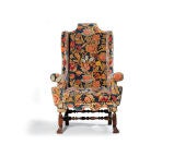 Finely Upholstered Walnut William & Mary Wing Chair
