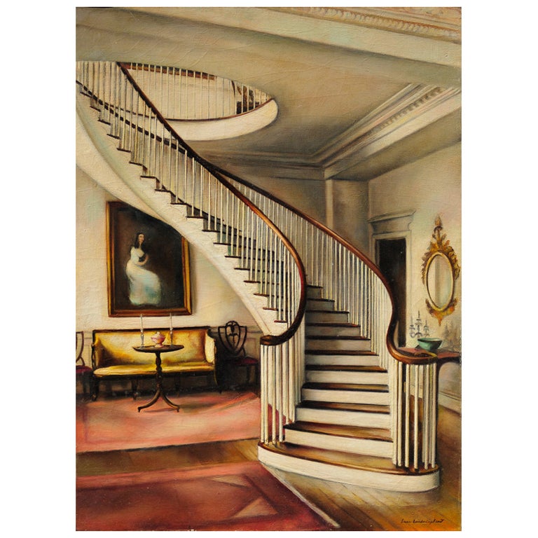 Oil on Canvas of the Montmorenci Staircase at Winterthur For Sale