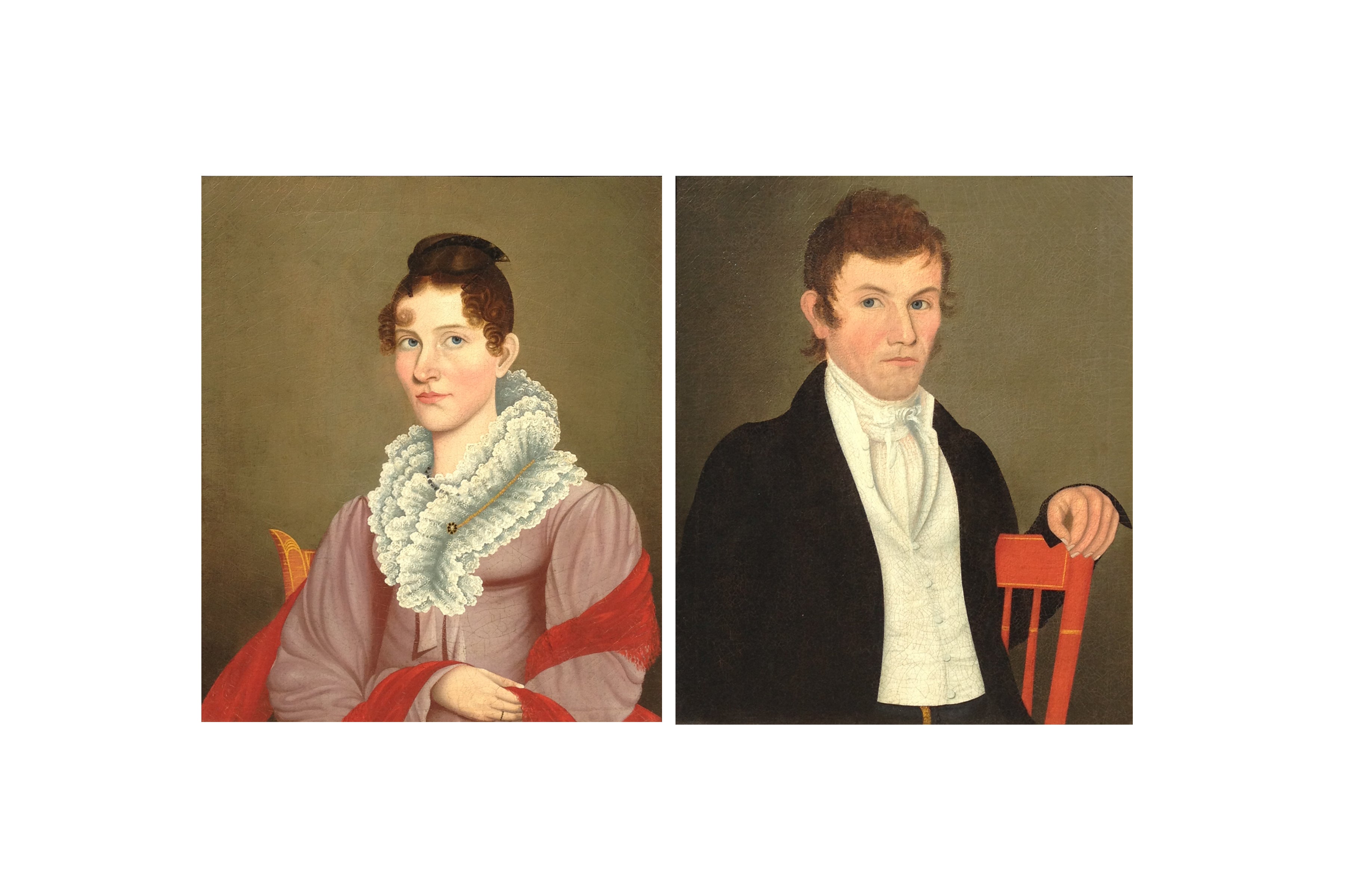 Pair of Folk Portraits by Possibly Ammi Phillips