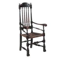 Antique Black Painted Maple Bannister Back Armchair