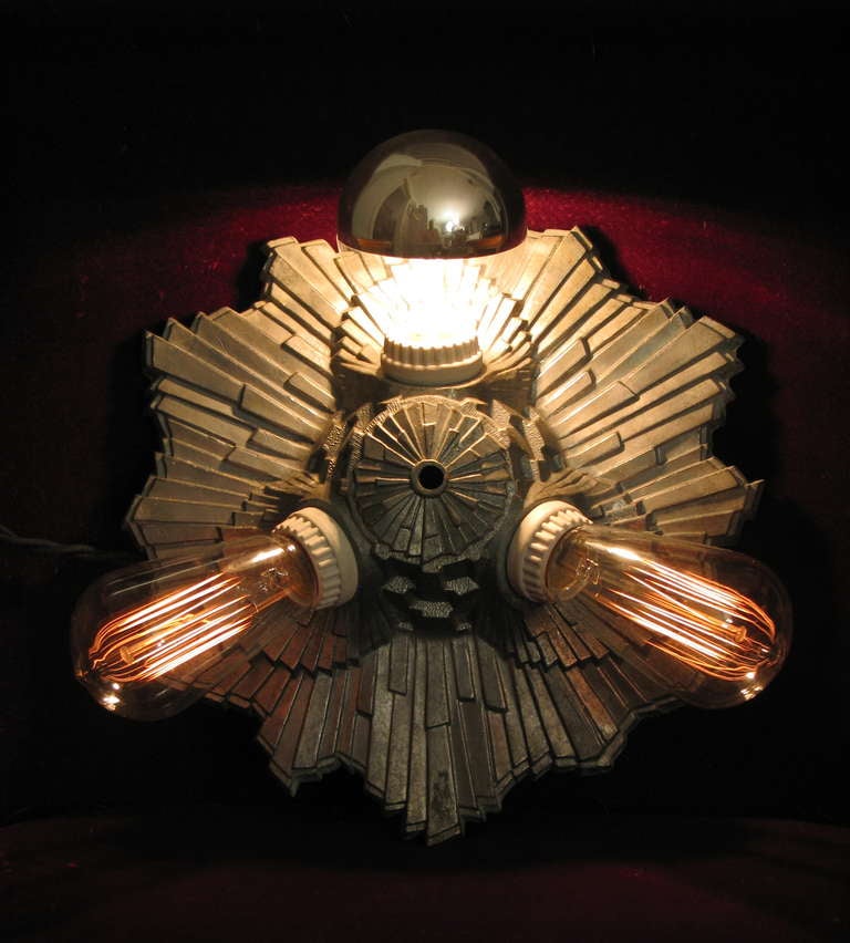 Bronze Sunburst Medallion Wall or Ceiling Mounted Art Deco Theater Light 1