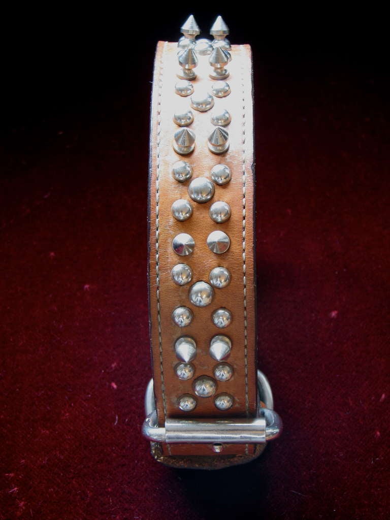 Mid-20th Century Large 1940's Worn Leather Studded Dog Collar For Sale