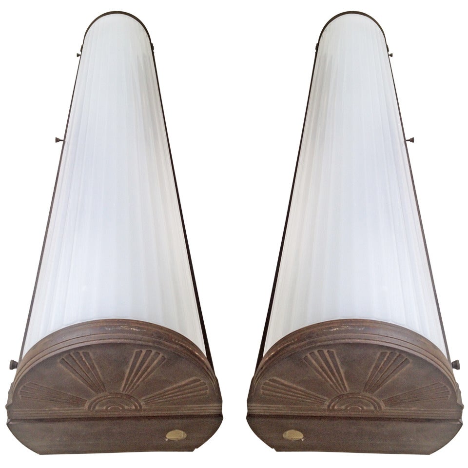 Pair of Large Art Deco Milk Glass Sconce