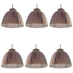 Set of Six Golden Mercury Glass Pendant Lights