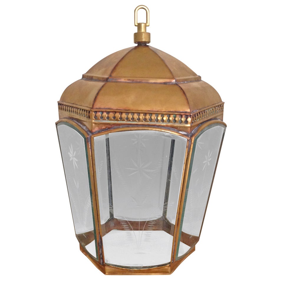 Etched Glass Lantern For Sale