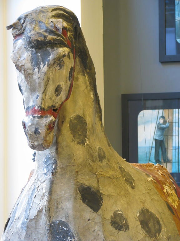 Painted paper mache horse costume with suspenders and fabric 
