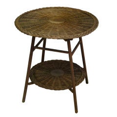 Round Wicker Two Tier Side Table