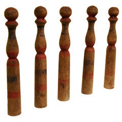 Set of 5 Striped Carved Wooden Miniature Game Pins