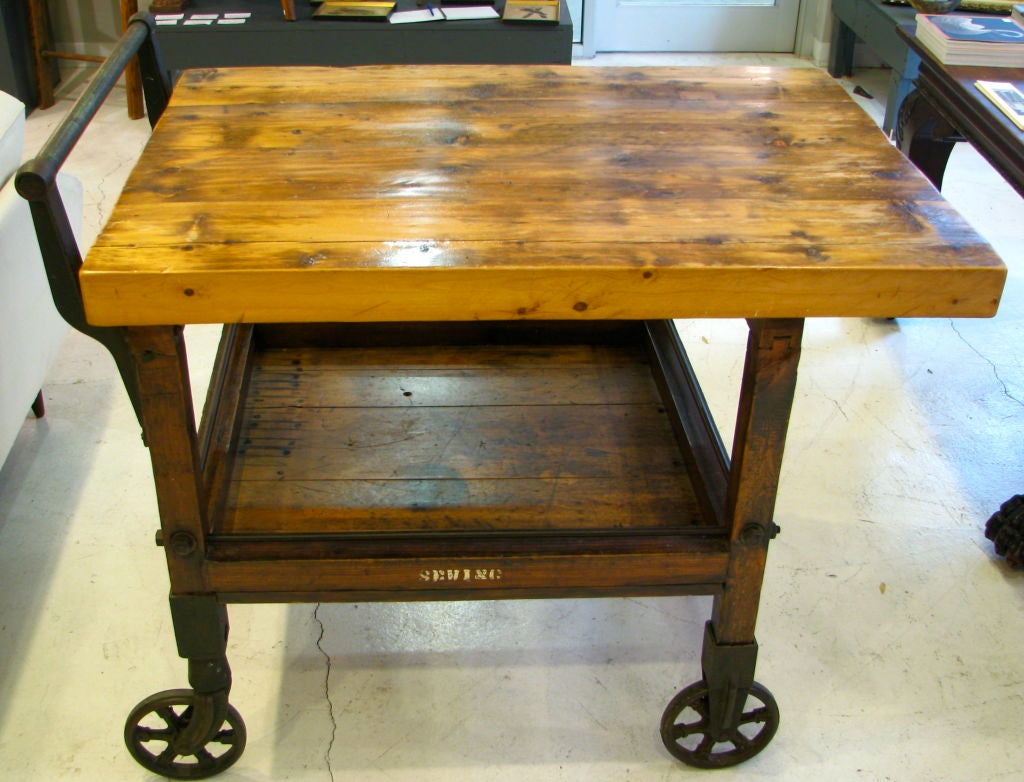 Industrial Wood Chop Block Kitchen Island Cart