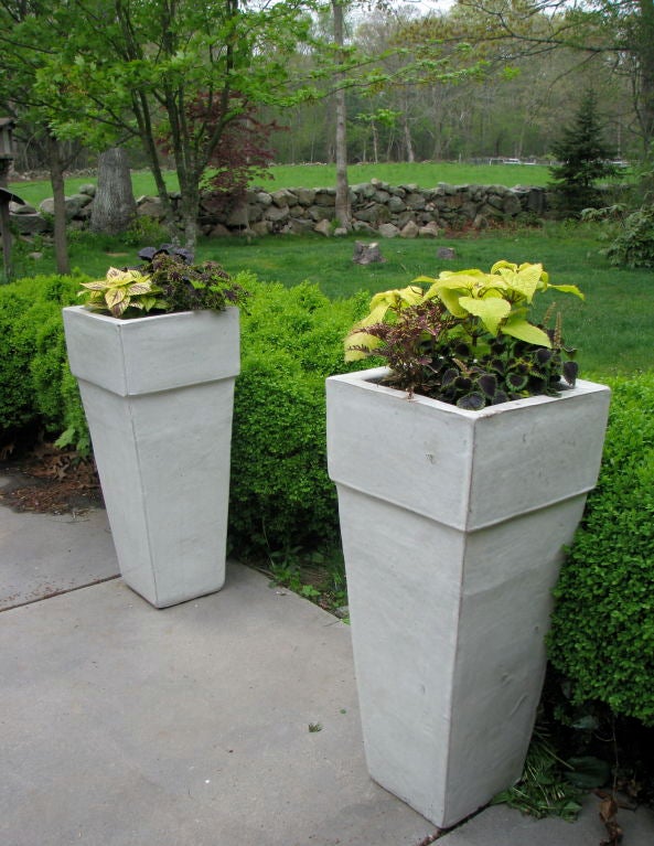 American Pair of Tall White Ceramic Planters