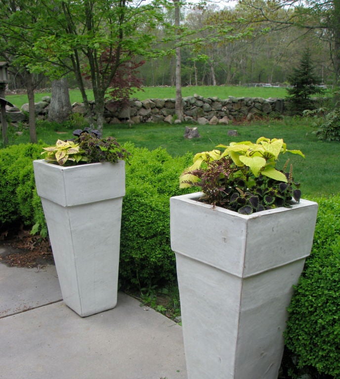 Pair of Tall White Ceramic Planters 1