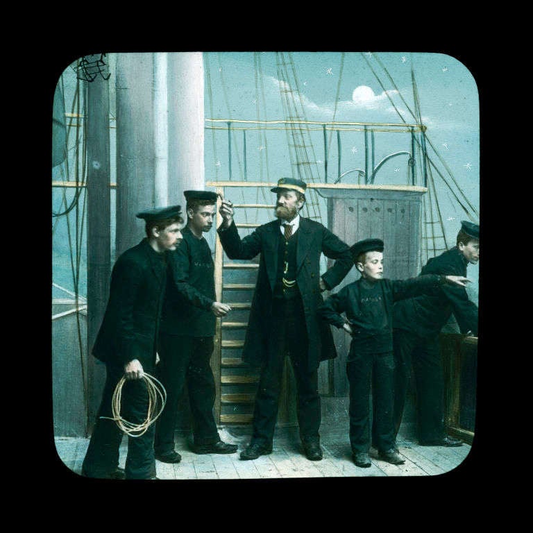 Victorian Collection of 10 Nautical Photographs Printed from Hand-Painted Glass Slides For Sale