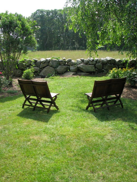 American Pair of Two Seater Wood Slat Back Stadium Becnhes