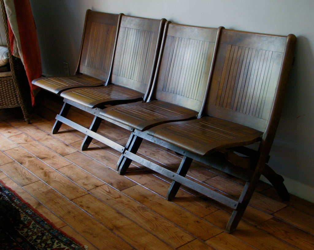 Pair of Wood Slat Back Stadium Benches. From a Country Club In Rhode Island, American circa 1900-1920. Each two seater bench is 37