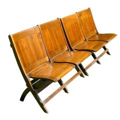 Pair of Two Seater Wood Slat Back Stadium Becnhes