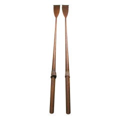 Used Hand Carved Wooden Scullers Oars
