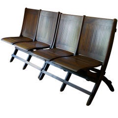 Pair of Two Seater Wood Slat Back Stadium Benches