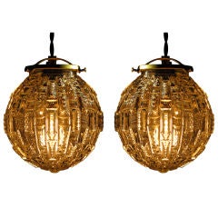 Pair of Faceted Glass Globe Light Fixtures