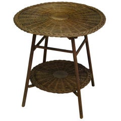 Round Wicker Two Tier Side Table