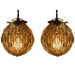 Pair of Faceted Glass Globe Light Figures