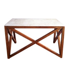 Vintage Marble Topped Wooden Cross Brace Table/Desk