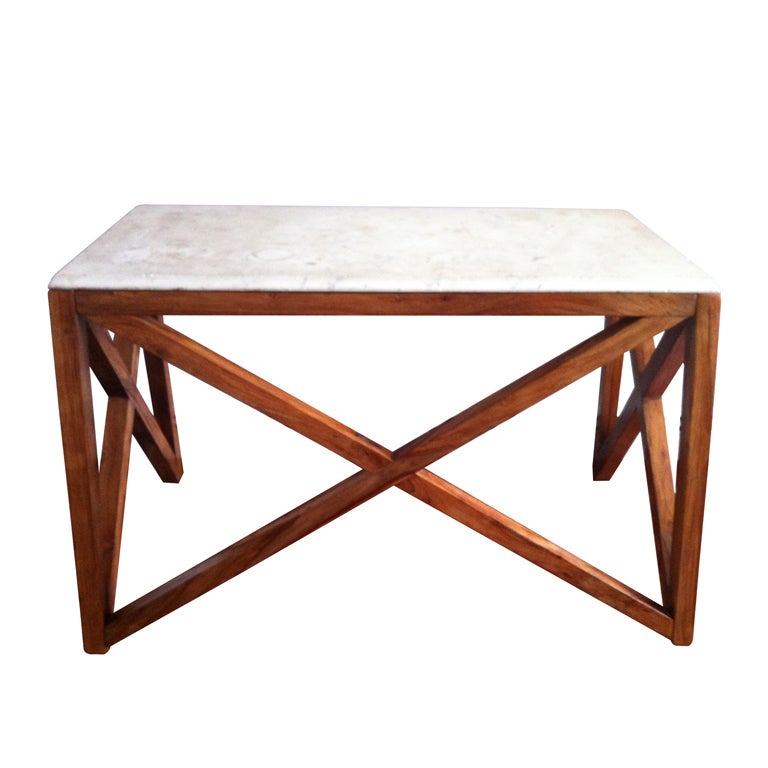 Marble Topped Wooden Cross Brace Table/Desk at 1stDibs