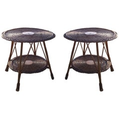Assembled Pair of Round Wicker Tables