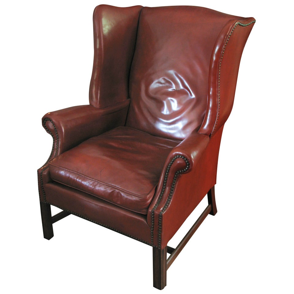 Leather Wingback Library Chair, Deep Caramel Color