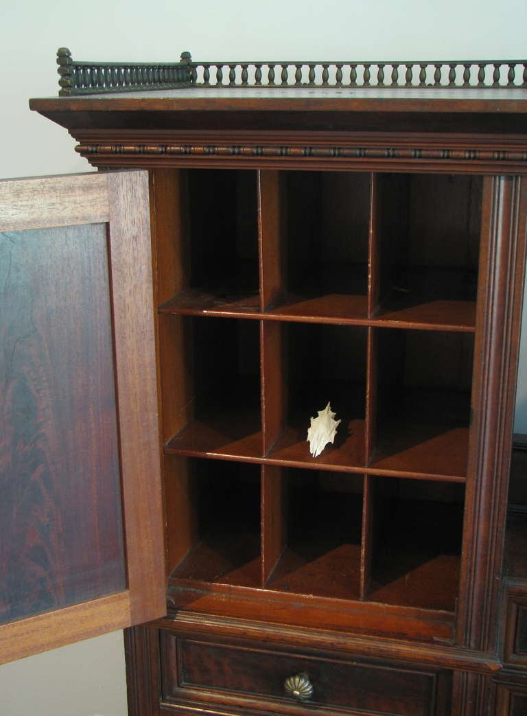 British Unusual Walnut Plantation Writing Desk, Curiosity Cabinet For Sale