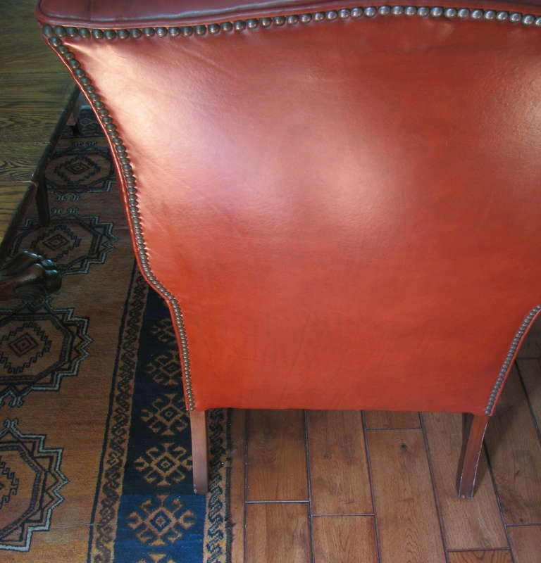Mid-20th Century Leather Wingback Library Chair, Deep Cordovan Color For Sale
