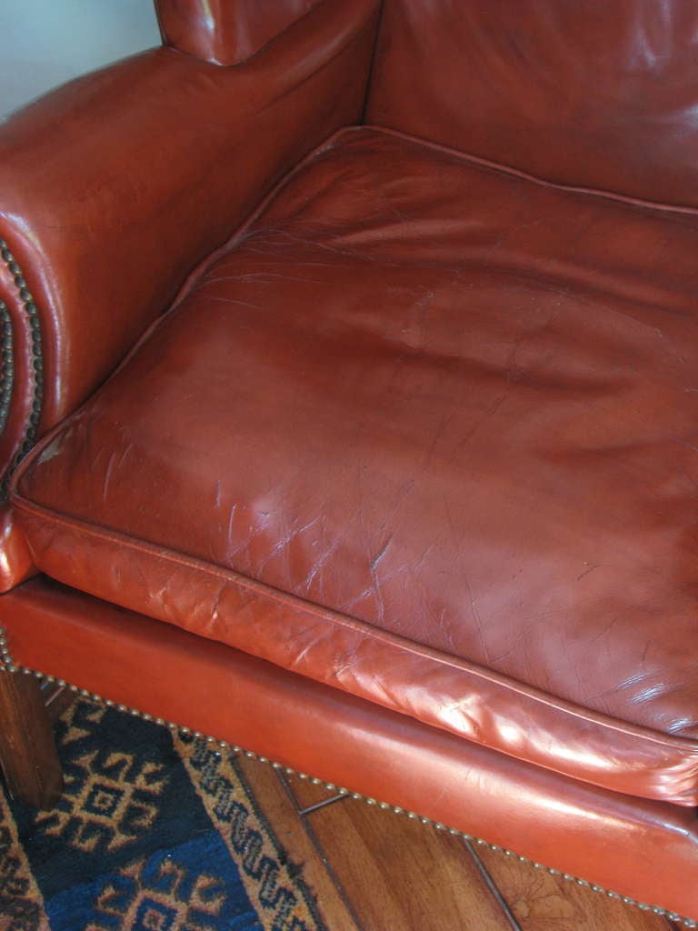 Leather Wingback Library Chair, Deep Cordovan Color For Sale 2