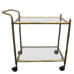 Faux Bamboo Brass Rolling Bar Cart